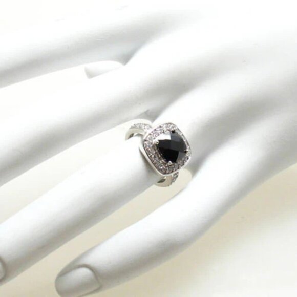 EXQUISITE SQUARE CUT BLACK OBSIDIAN COLORED CZ COCKTAIL RING IN STERLING SILVER. - Picture 3 of 3